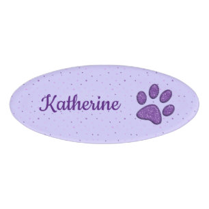 Badge D'identification empreinte de patte de chat - violet -
