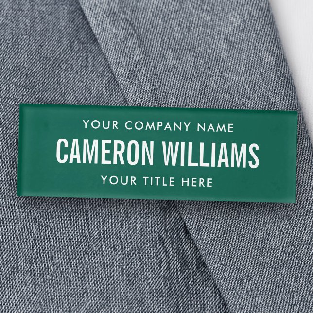 Badge D'identification Entreprise, nom et titre vert forêt magnétique (Company, name and title forest green magnetic tag)