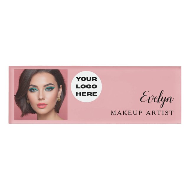 Badge D'identification Étiquette de nom de maquillage photo Logo Script R (Devant)
