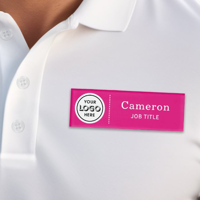 Badge D'identification Étiquette de nom d'employé rose vif Logo de sociét (Créateur téléchargé)