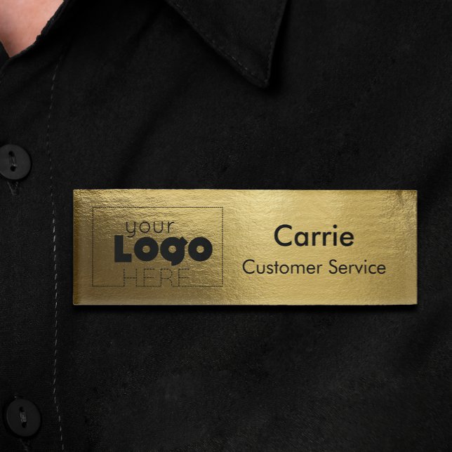 Badge D'identification Étiquette du logo de l'entreprise Glossy Gold Nom  (Créateur téléchargé)