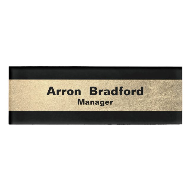Badge D'identification Étiquette Gold Black Employé Nom magnétique (Devant)