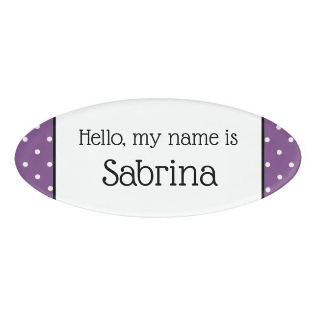 Badge D'identification Étiquette Nom Pois violet X Bonjour Mon nom (Devant)