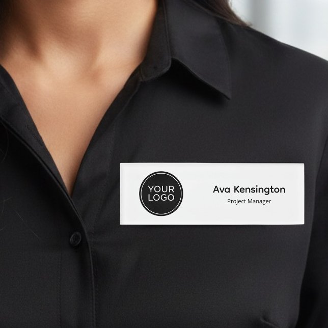 Badge D'identification Étiquette nominative personnalisée avec logo | Nom (Créateur téléchargé)