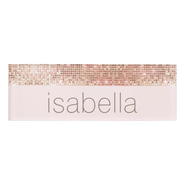 Badge D'identification Étiquette rose Gold Sequins Pink Salon Spa Nom de  (Devant)
