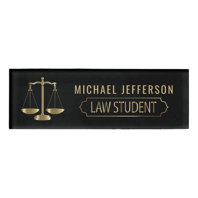 Badge D'identification Étudiant en droit - échelles de justice - noir et (Devant)