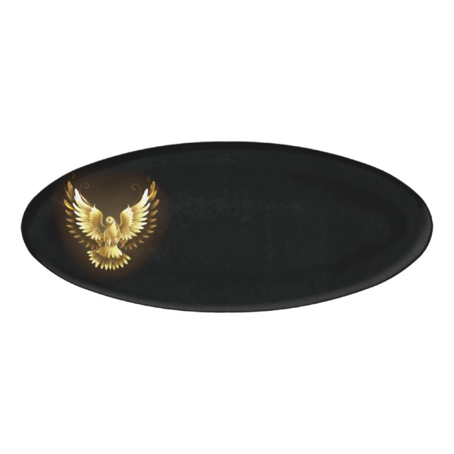 Badge D'identification Faux Gold Foil Peace Dove en noir (Devant)