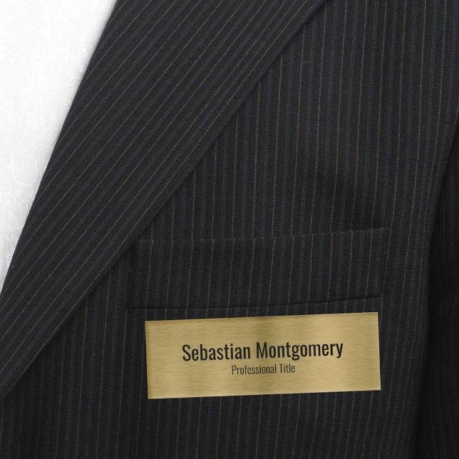 Badge D'identification Faux Metallic Professional Brossé Gold Texte noir (professional name tag magnetic backing)