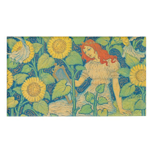 Badge D'identification Femme-fille de fleurs dans le jardin de tournesol