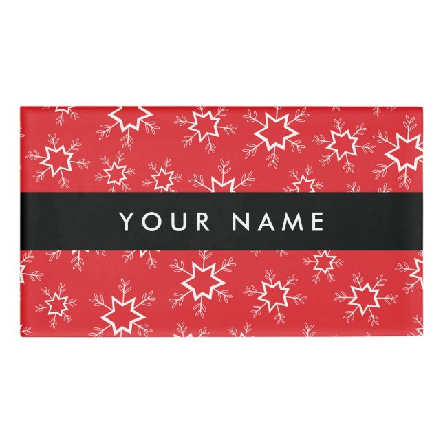 Badge D'identification Flammes de neige rouges et blanches, Votre nom, Pe (Devant)