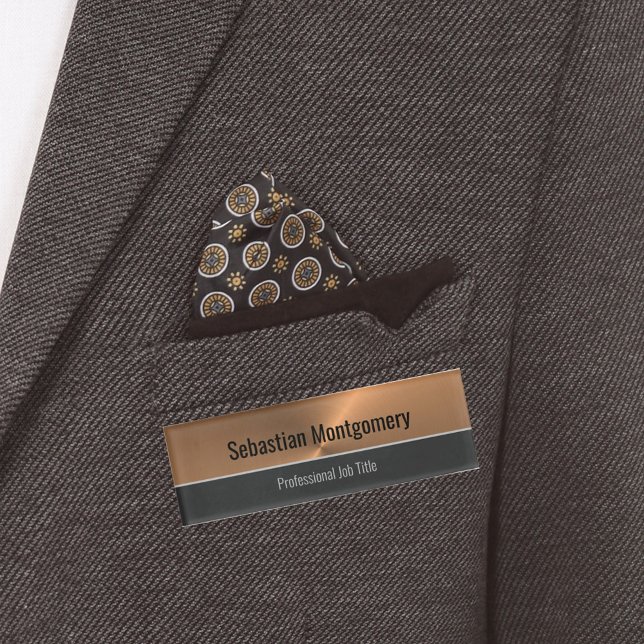 Badge D'identification Flare en cuivre métallique professionnel personnal (Share your name and business title on this chic faux copper and black name tag. )
