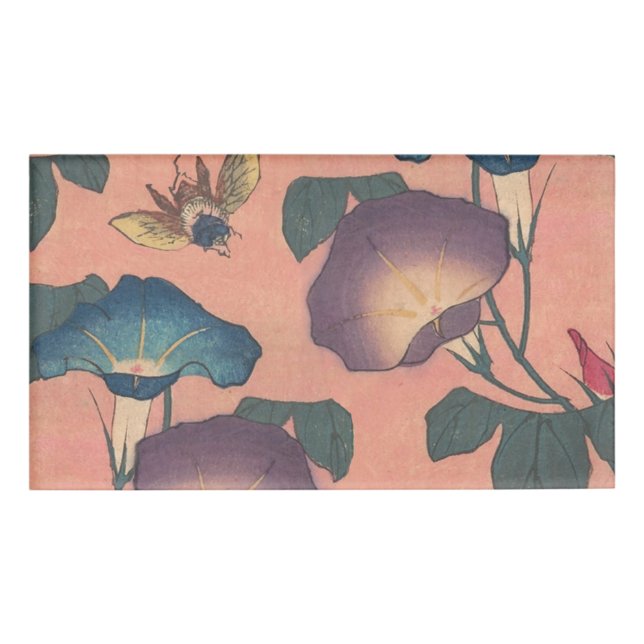 Badge D'identification Fleur d'abeille rose Art classique Hokusai (Devant)