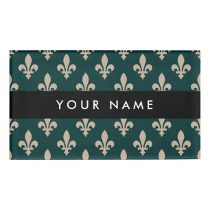 Badge D'identification Fleur de Lis, Beige sur Vert, Royal, Votre Nom