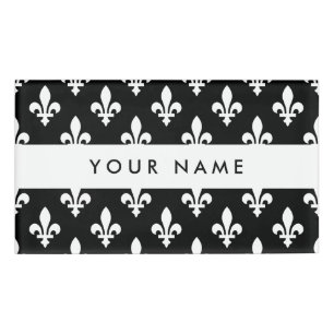 Badge D'identification Fleur de Lis, Blanc sur Noir, Blanc, Votre Nom