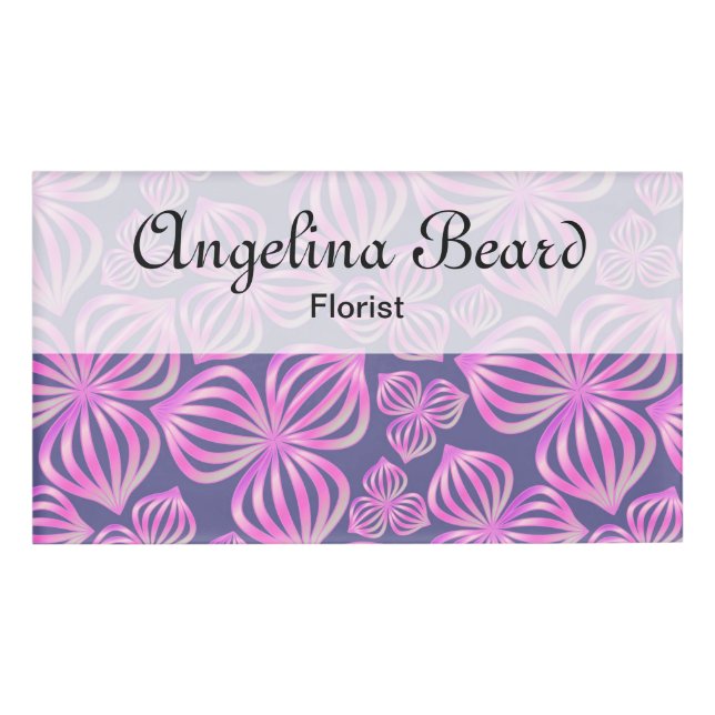 Badge D'identification Fleurs abstraites bleu rose transparent + vos idée (Devant)