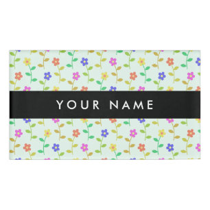 Badge D'identification Fleurs colorées, fond vert clair, noir