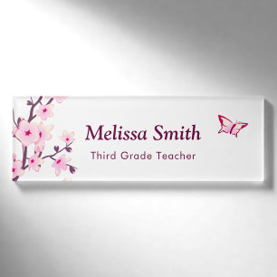 Badge D'identification Fleurs de cerisier Floral Blanc Rose Professeur
