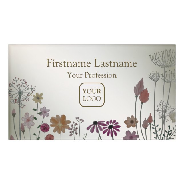 Badge D'identification Fleurs de Jardin colorées Papillons Nature Rustiqu (Devant)