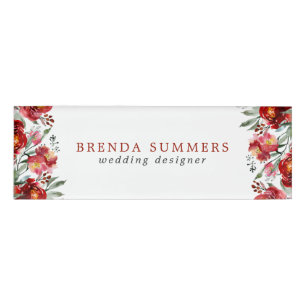 Badge D'identification Fleurs de jardin rouge foncé bordé