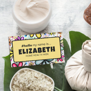 Badge D'identification Fleurs Rétro Mignonnes Bonjour Mon Nom Est Infirmi