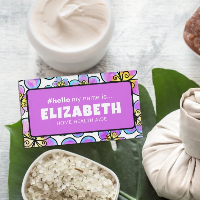 Badge D'identification Fleurs Rétro Mignonnes Bonjour Mon Nom Est Infirmi (Créateur téléchargé)