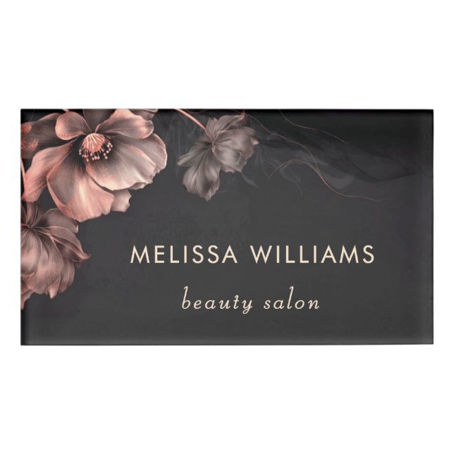 Badge D'identification Fleurs roses brillantes noires  (Devant)