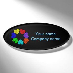 Badge D'identification Floral Rainbow Love Hearts Nom personnalisé Balise
