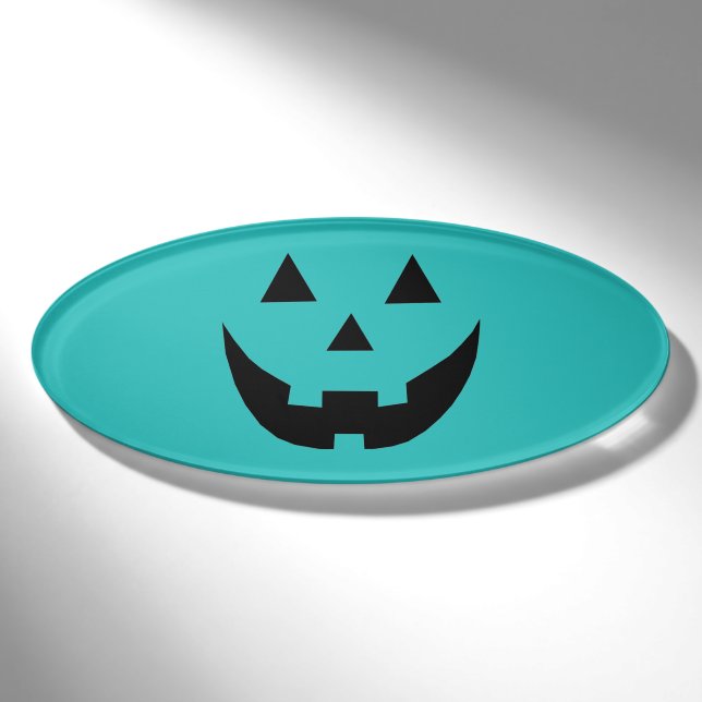 Badge D'identification Fun turquoise citrouille Jack-o'-lantern Halloween (Devant)