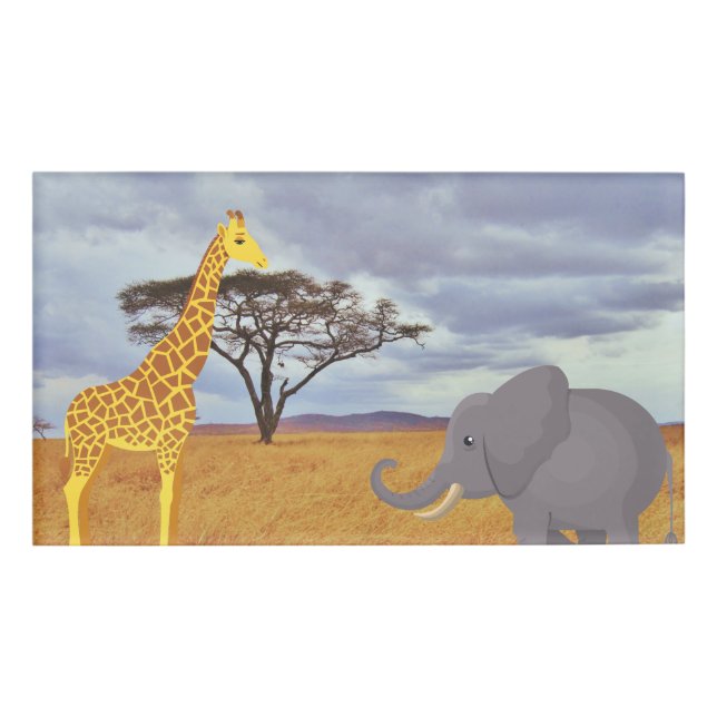 Badge D'identification girafe et éléphant dans le safari (Devant)