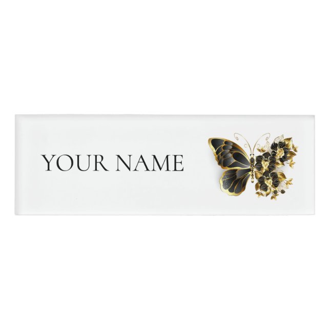 Badge D'identification Gold flower Butterfly with Black Orchid (Devant)