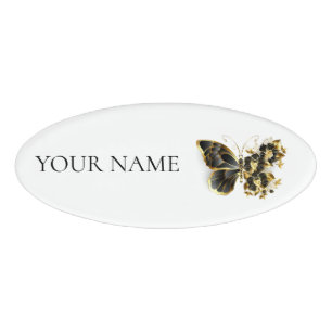 Badge D'identification Gold flower Butterfly with Black Orchid