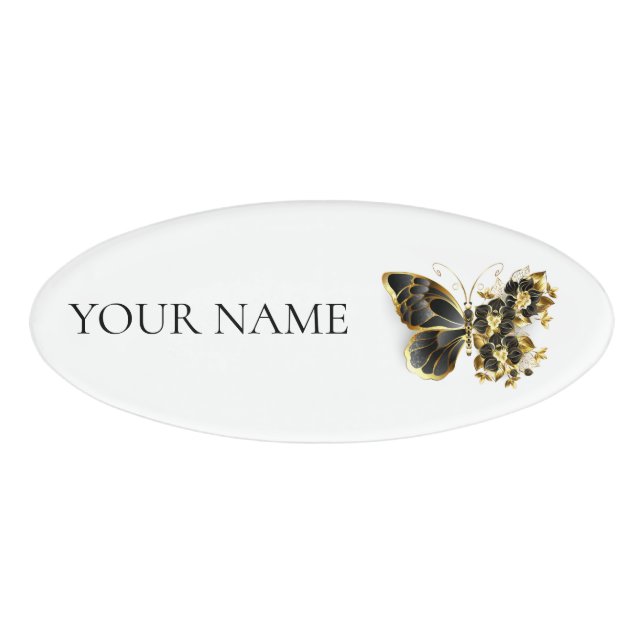 Badge D'identification Gold flower Butterfly with Black Orchid (Devant)