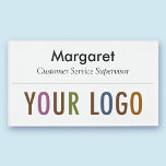 Badge D'identification Grand Nom Badet Magnet Logo personnalisé Personnel<br><div class="desc">Personnalisez notre badge de prénom acrylique avec votre propre logo d'entreprise, le nom de l'employé et le titre de l'emploi. Il est résistant aux rayures, étanche, résistant aux UV et imprimé en couleur complète AcryliPrint® HD. Il dispose d'une attache magnétique dos qui est une bonne alternative à une épingle pour...</div>