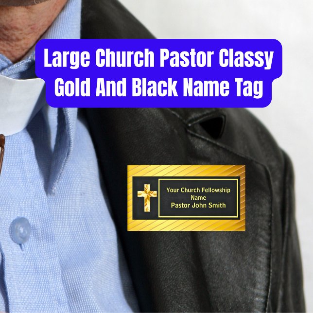 Badge D'identification Grand pasteur d'église Classieux or et noir  (The foil details are simulated in the artwork. No actual foil will be used in making this product.)