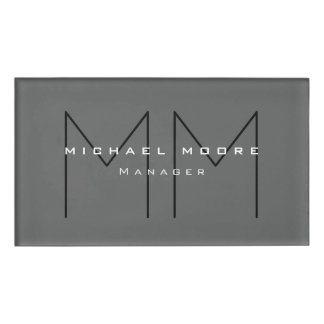 Badge D'identification Gray Black Bold Monogram Modern Minimalist