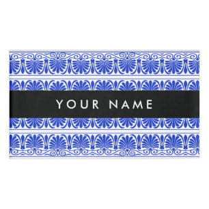Badge D'identification Grec Fret Arabesque Bleu, Votre Nom, Personnaliser