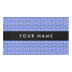 Badge D'identification Grec Meander Key Blue, Votre Nom, Personnaliser