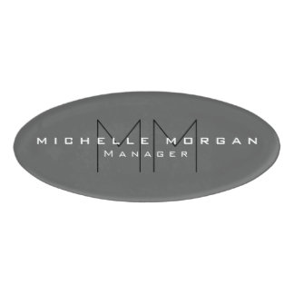 Badge D'identification Gris Noir Gras Monogramme Moderne Minimaliste