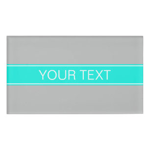 Badge D'identification Gris solide, Ribbon Aqua brillant Nom Monogramme