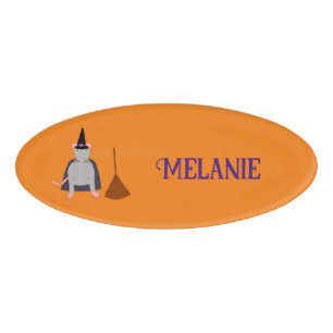 Badge D'identification Halloween Rat sorcier et Broom Nom personnalisé