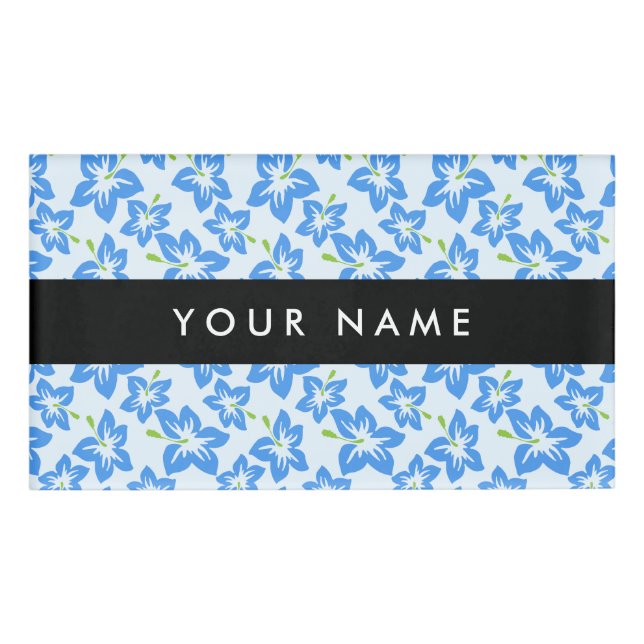 Badge D'identification Hibiscus Bleu, Fleurs Bleues, Votre Nom (Devant)