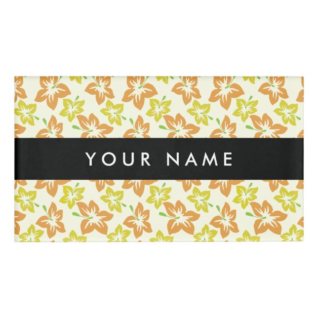 Badge D'identification Hibiscus Jaune, Hibiscus Orange, Votre Nom (Devant)