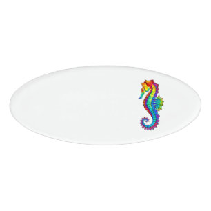 Badge D'identification Hippocampe polygonal arc-en-ciel
