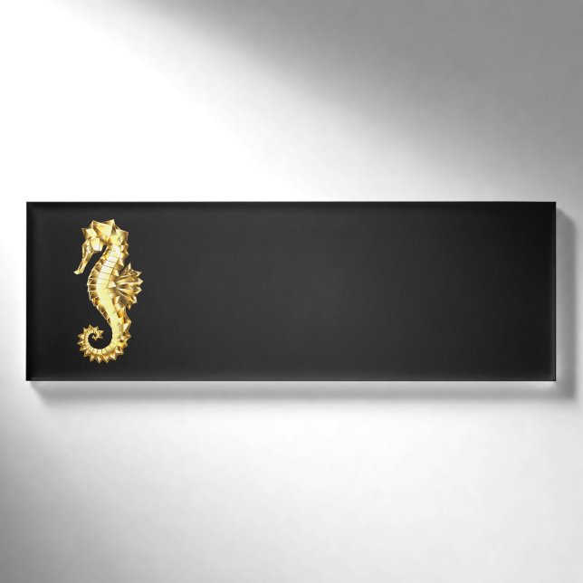 Badge D'identification Hippocampe Polygonal Or (Devant)