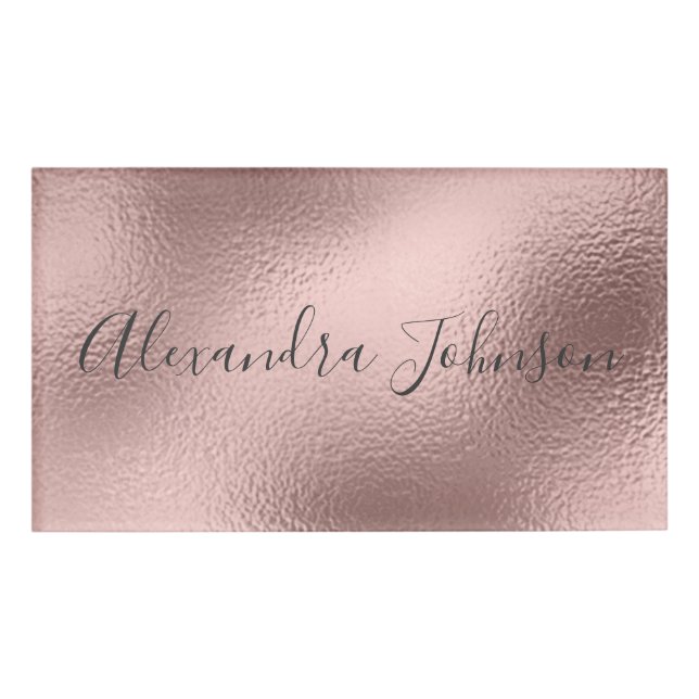 Badge D'identification Huile d'or rose | Blush Pink Foil Moderne (Devant)