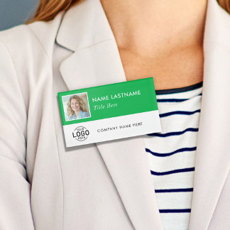 Badge D'identification ID photo carré Logo Vert Blanc Magnétique Grand