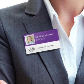 Badge D'identification ID photo carré Logo violet blanc magnétique grand