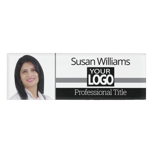 Badge D'identification ID photo noir, gris et blanc (Devant)