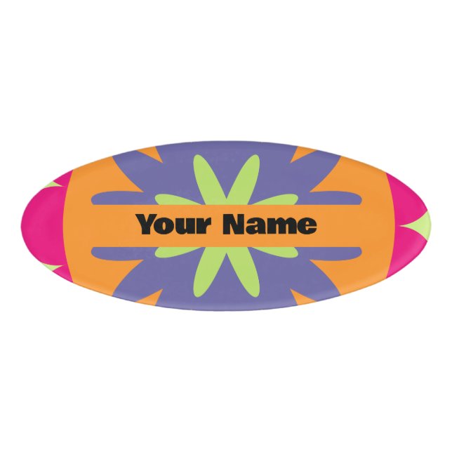 Badge D'identification illustration de formes florales orange et rose (Devant)