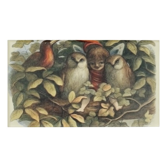 Badge D'identification Illustration de la nature des hiboux et des fées e (Devant)